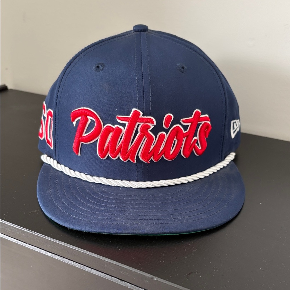 New Era Navy Blue Patriots Rope-Front Hat with Red Script